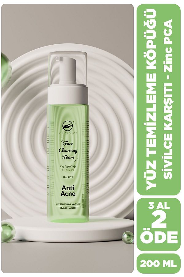 Divine Glow-200 ml Tea Tree Oil and Zinc Pca Facial Cleansing Foam for Oily and Combination Skin 1