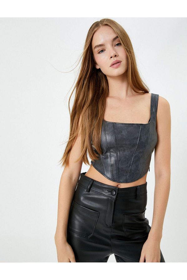Leather look crop top sales