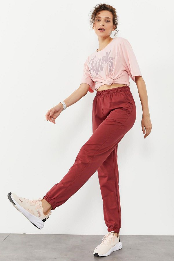 Tommy Life High Waist Elastic Claret Red Women s Sweatpants Pocketed Relaxed Fit 94583 Trendyol