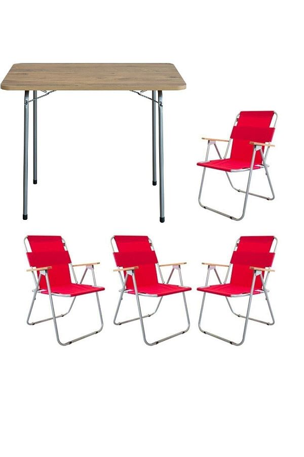 Epicsa Red Camping Set Table and Folding Chair Garden Balcony Set 4 Pieces Trendyol