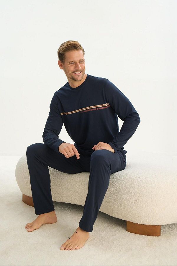 Sevim-Ανδρικό σετ πιτζάμες Navy Blue - Μακρύ μανίκι, C6T3N5O9 1