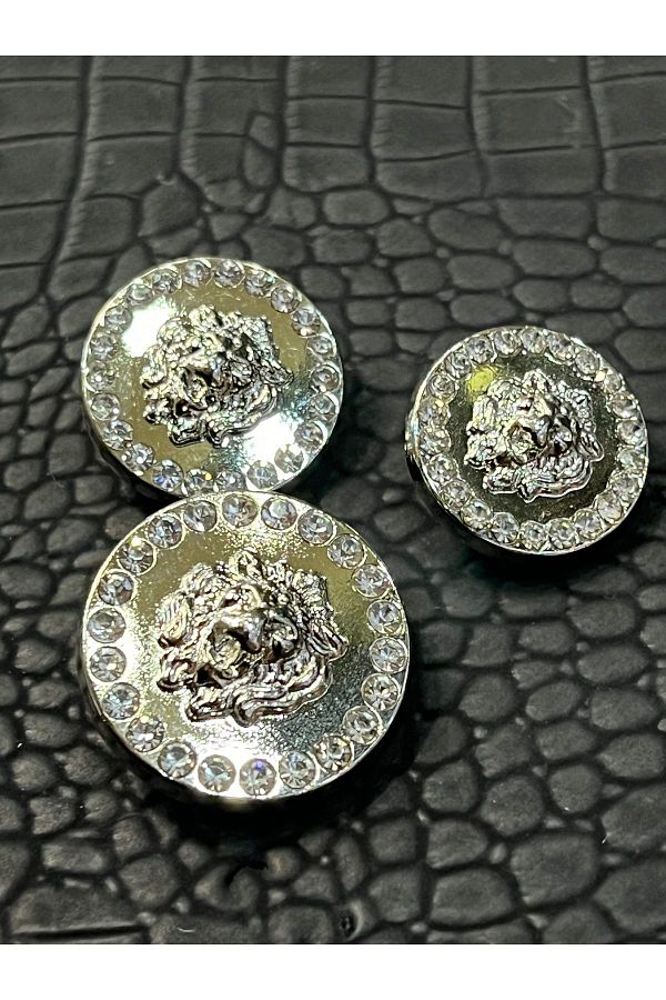 ODDA TASARIM ATÖLYESİ-V.E.R.S.A.C.E Model - Crystal Stone Detailed Silver Luxury Button Set 1-40 1-36 1-32 Size 1
