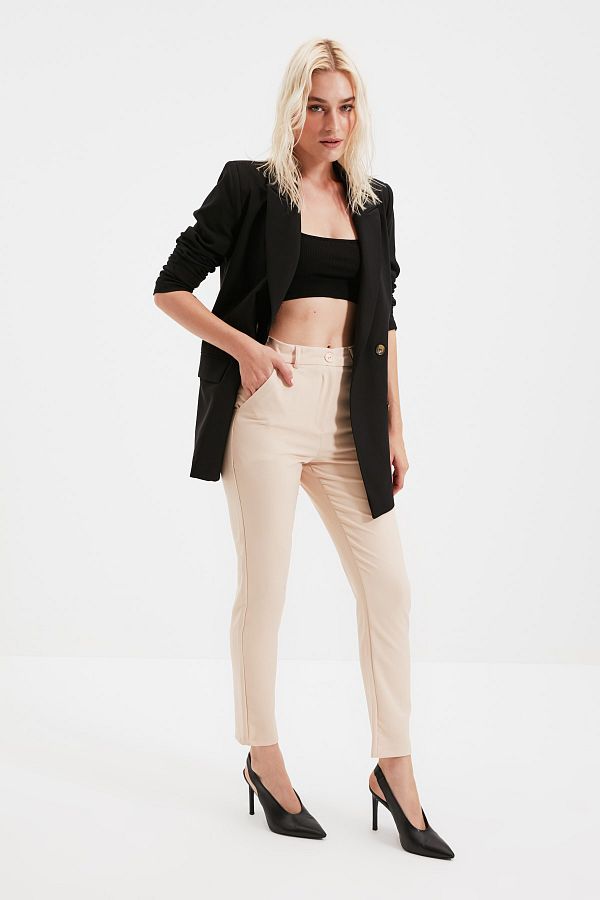 Trendyol Collection-TWOSS19ST0038 – Basic-Zigarettenhose in Steinfarbe – Webhose mit schmalem Bein 1