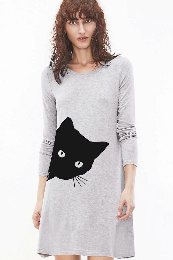 ROCKANDROLL-Rochie tricou damă Snow Melange Curious cu mânecă lungă din bumbac pieptănat 1