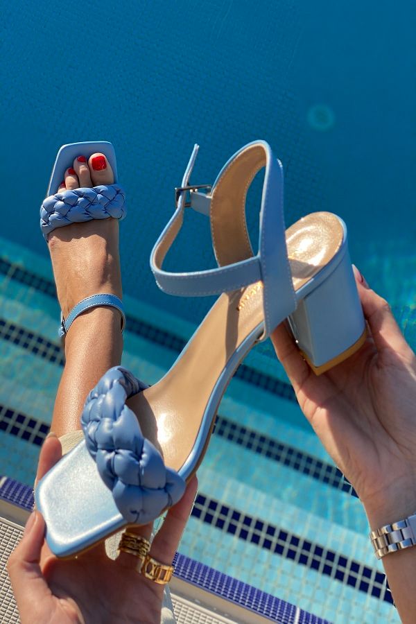 Blue thick heel shoes store