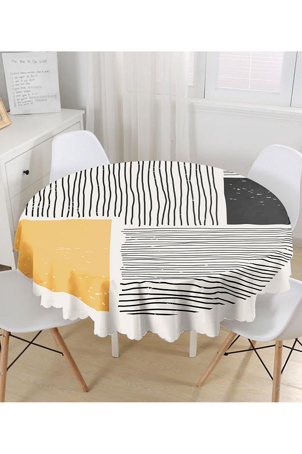 Realhomes-Digital Printed Round Tablecloth with Abstract Primitive Pattern Design - Diameter 140 cm 1
