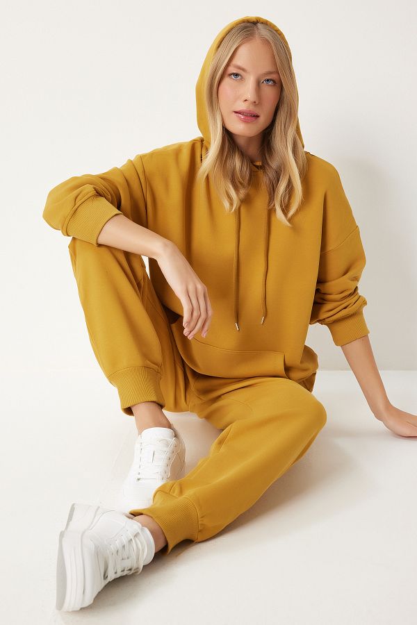 Happiness stanbul Mustard Color Oversize Hooded Sweatshirt and Jogger Tracksuit Set Pys0027 Trendyol