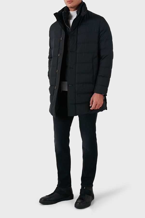 【きれいめファッション51選】上品さと清潔感をキープし Montecore Men's Stand Collar Logo Regulat Fit Lined Coat ジャケット・アウター