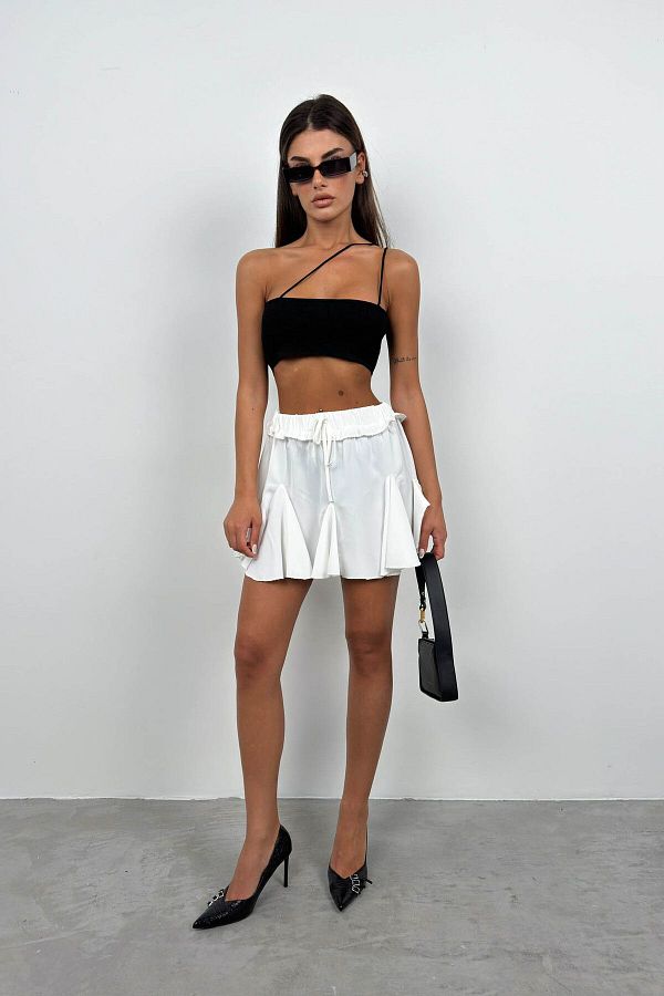 Black Fashion White Mini Pleated Skirt Trendyol