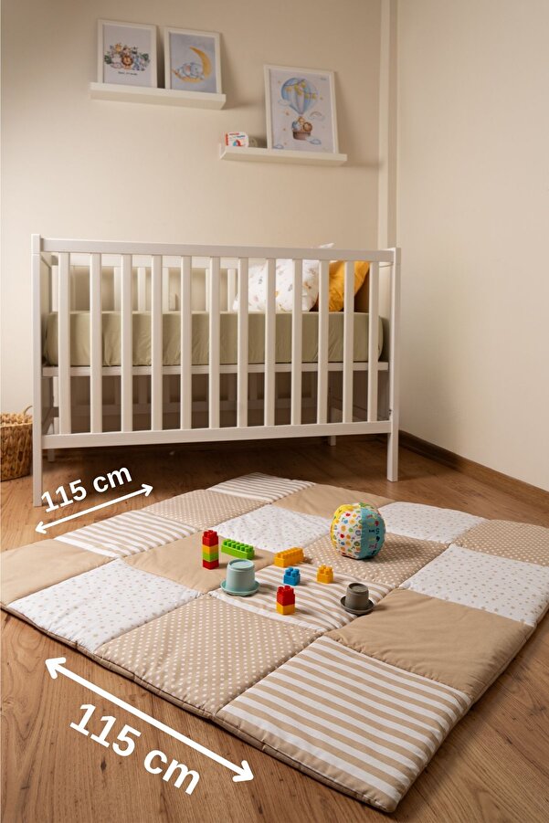 BABYNENA Kare Parçalı Çift Taraflı Oyun Halısı, Oyun Matı, 115x115 cm