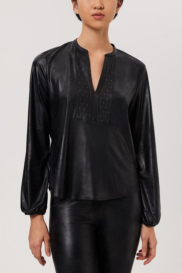 Leather look blouse outlet
