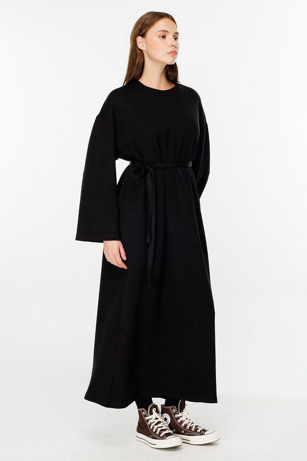 Hooopstore-Rochie lungă supradimensionată din bumbac neagră 1