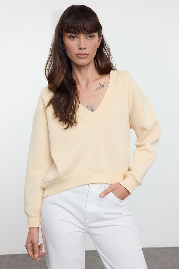 V neck fleece sweatshirt on sale
