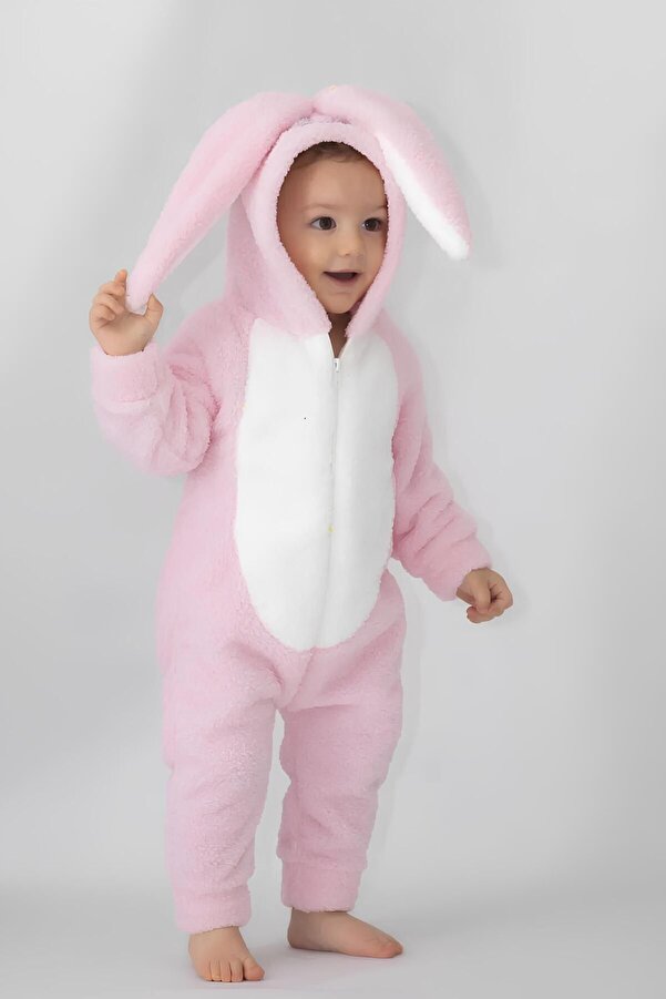 ALYAKİDS Kız  Çocuk Welsoft Tavşan Kulaklı  Kışlık  Tulum