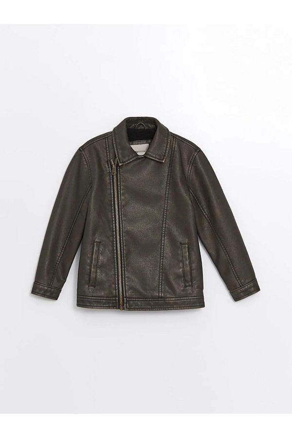 LC Waikiki Lcw Baby New Black Leather Look Jacket for Baby Boy Trendyol