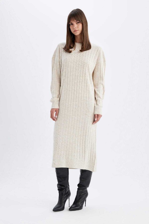 DeFacto-Regular Fit Basic Solid Langarm-Strickkleid mit halbem Rollkragen W0986az24wn 1