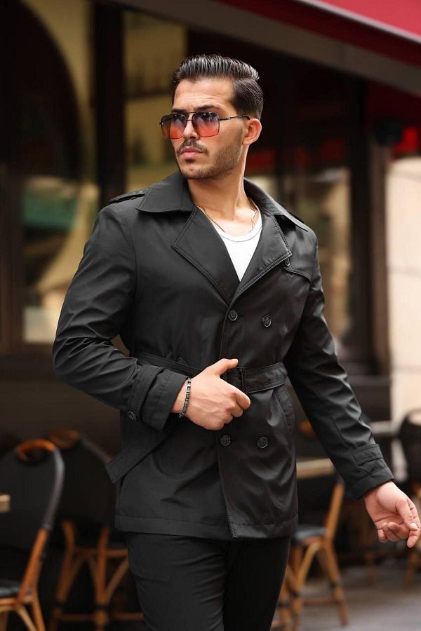 ronex Black Short Trench Coat
