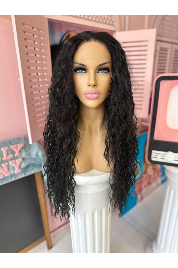 LOLLY PONY-80cm الأسود الأفرو الألياف الكورية الاصطناعية الجبهة تول شعر مستعار 1