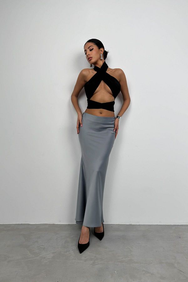 Satin gray maxi skirt outlet