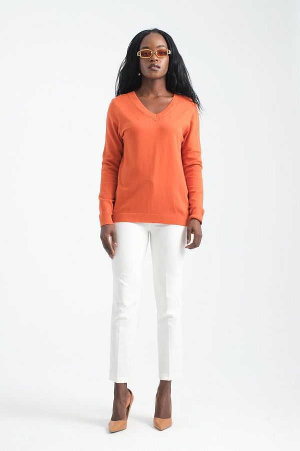 Orange v neck sweater women's sales