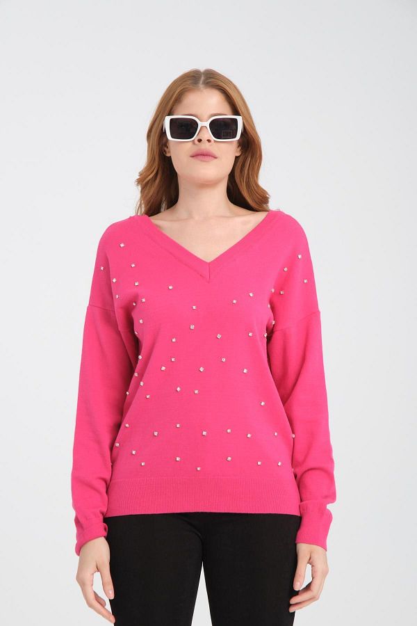 Hot pink v neck sweater new arrivals