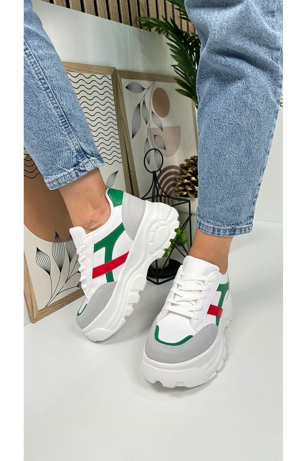 Nstil Stone Green Red Women s Sneakers Thick Sole Lace Up Tiger Stripe Comfortable Sports Shoes 032 Trendyol
