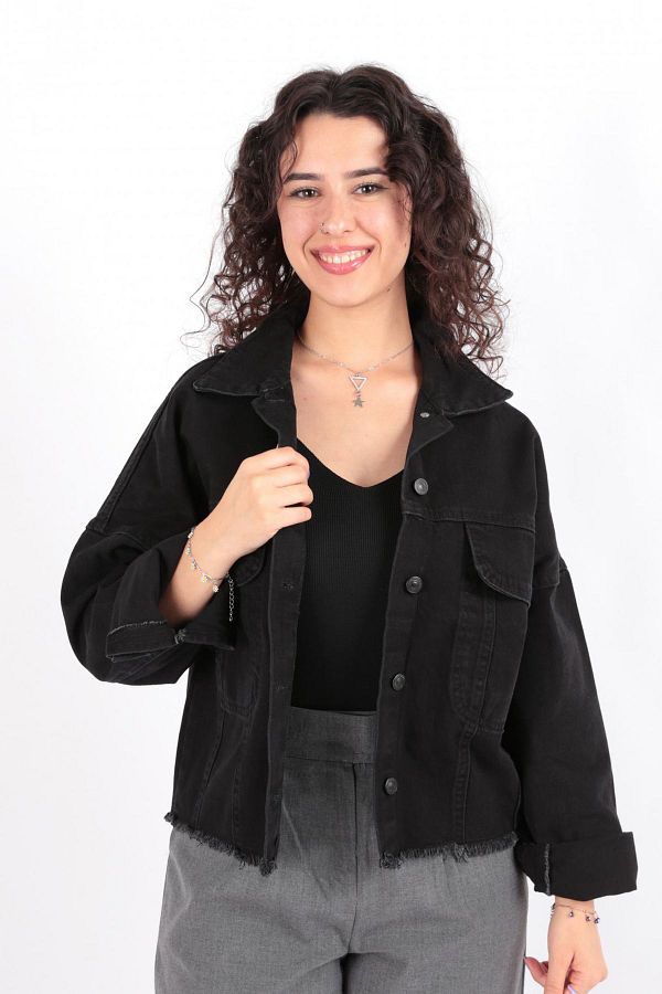 Hadise-5175 Model - Denim Jacket with Double Pockets and Tassels 1