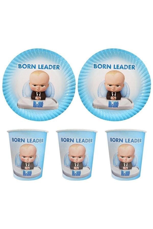 CANSIN-مجموعة مكونة من 8 أطباق وأكواب ذات مفهوم خاص للاحتفالات - سلسلة Boss Baby الخاصة 1