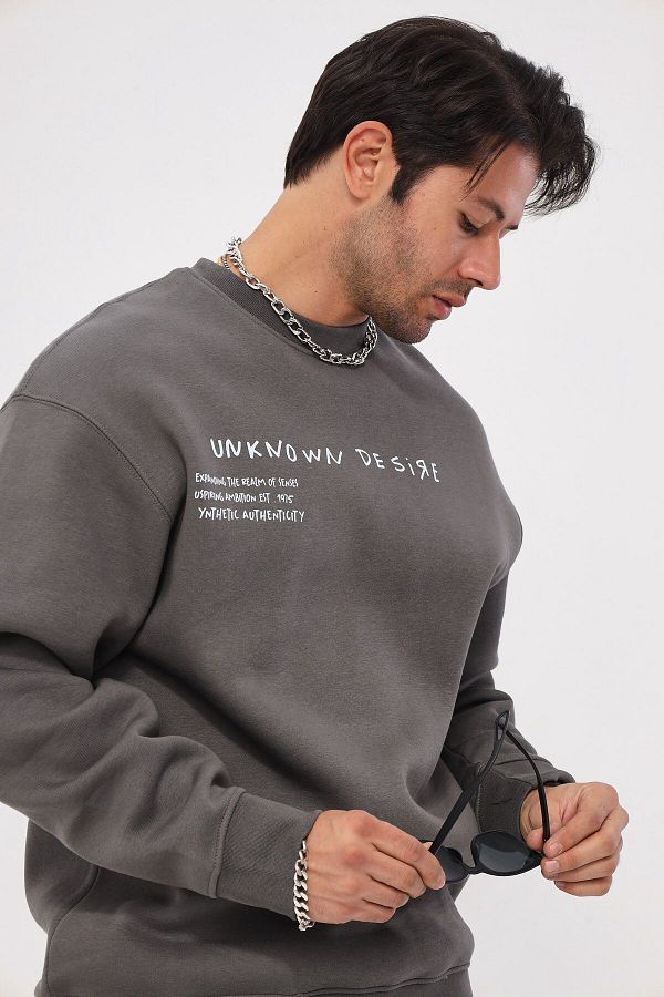 The Champ Clothing-سويت شيرت بقلنسوة كبير الحجم برقبة دائرية من الصوف مطبوع عليه نص الرغبة غير الشفاف 1