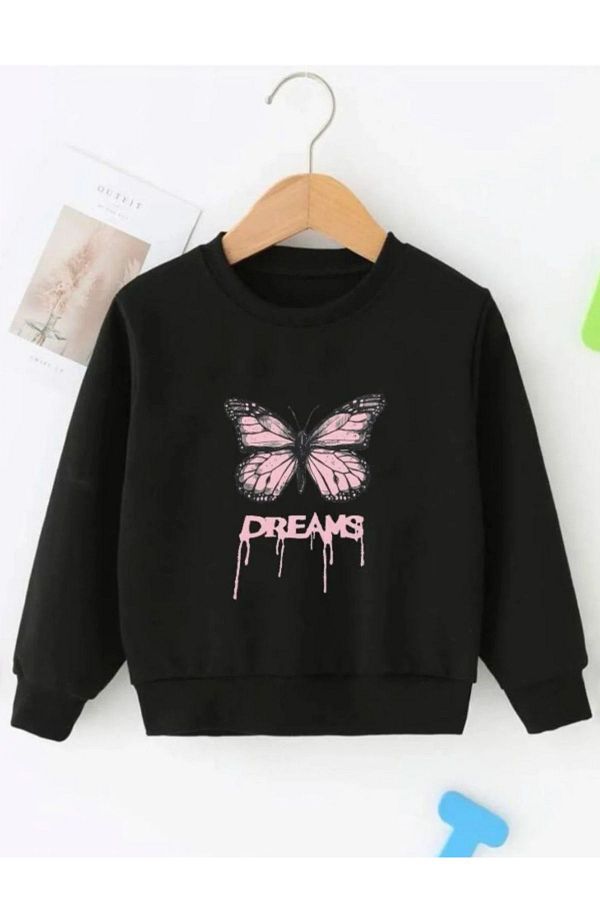 Pelna Children s Cotton Pink Butterfly Printed Sweatshirt Trendyol