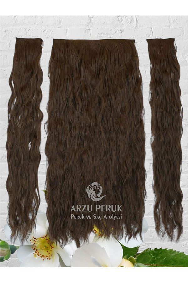 arzuperuk peruk ve saç atölyesi-Light Brown Fiber Synthetic Fluffy Wavy Half Moon + 2 Side Snaps 1