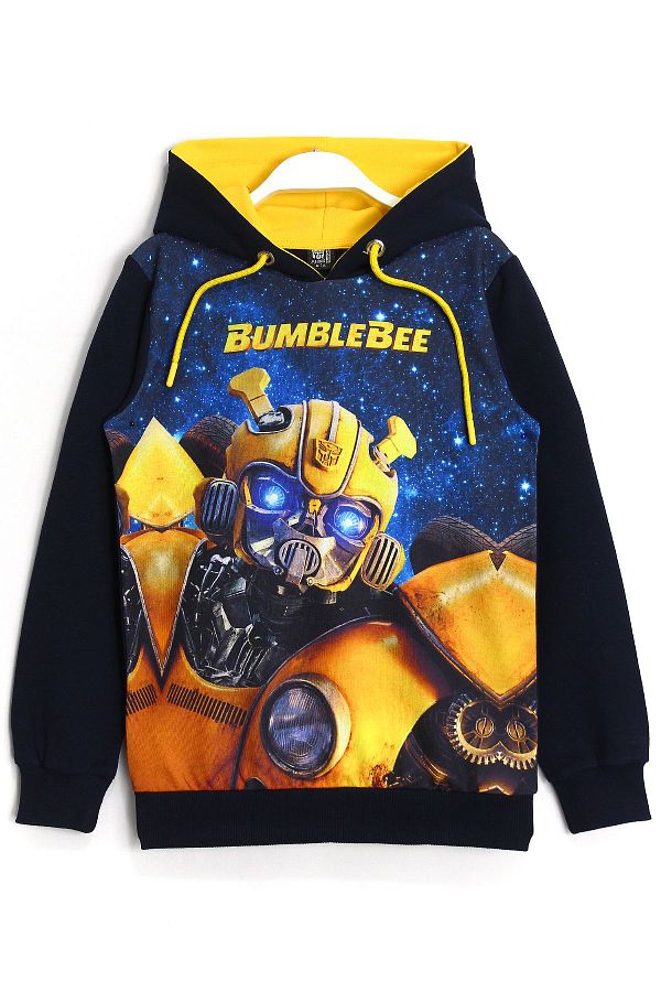 DobaKids Boy s Transformers Bumblebee 3D Printed Hoodie Sweatshirt Long Sleeve Hooded Dark Navy Trendyol