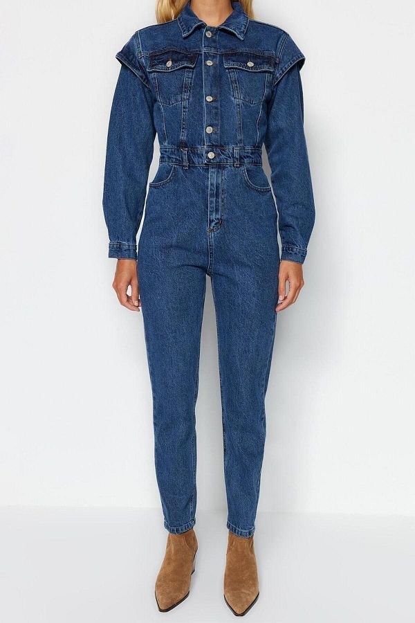 Denim jumpsuit skinny leg new arrivals