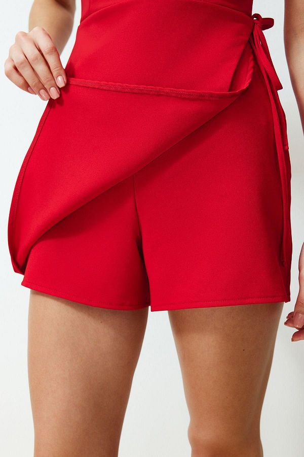 ERSEFA Women s Fashion Wide Leg and Short Tie Detailed Mini Jumpsuit Shorts Skirt Trendyol