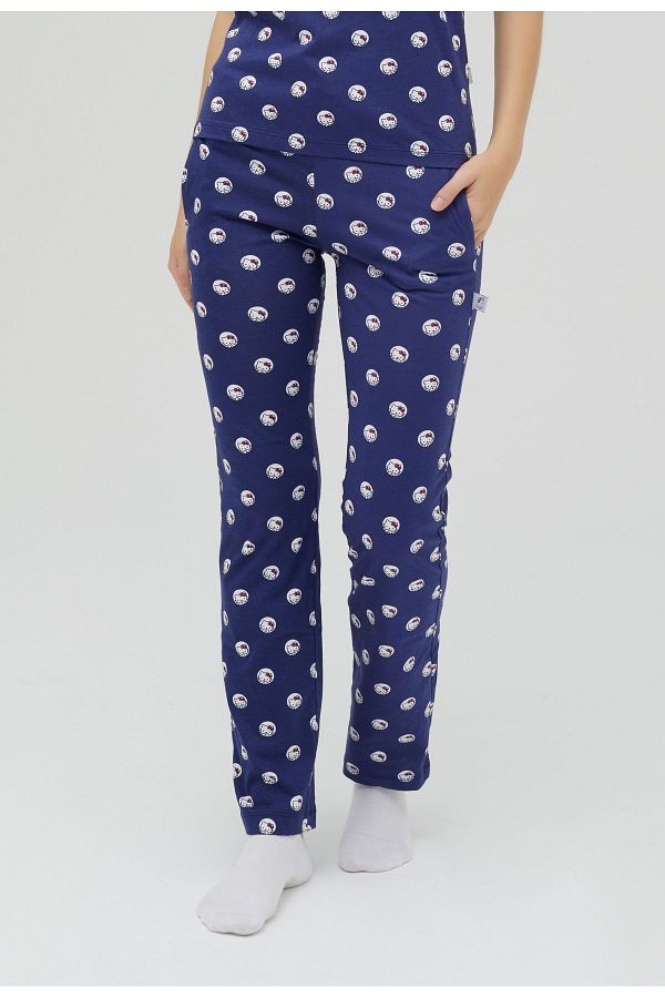 Hello Kitty-Licensed Printed Navy Blue Women's 100% Cotton Wide Leg Sweatpants-Pyjama-Pants Roz-254/A 1