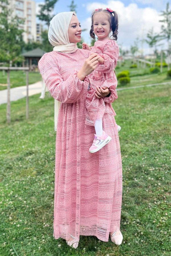 Modamihram-Pink Lace Children's Dress - 16900 1