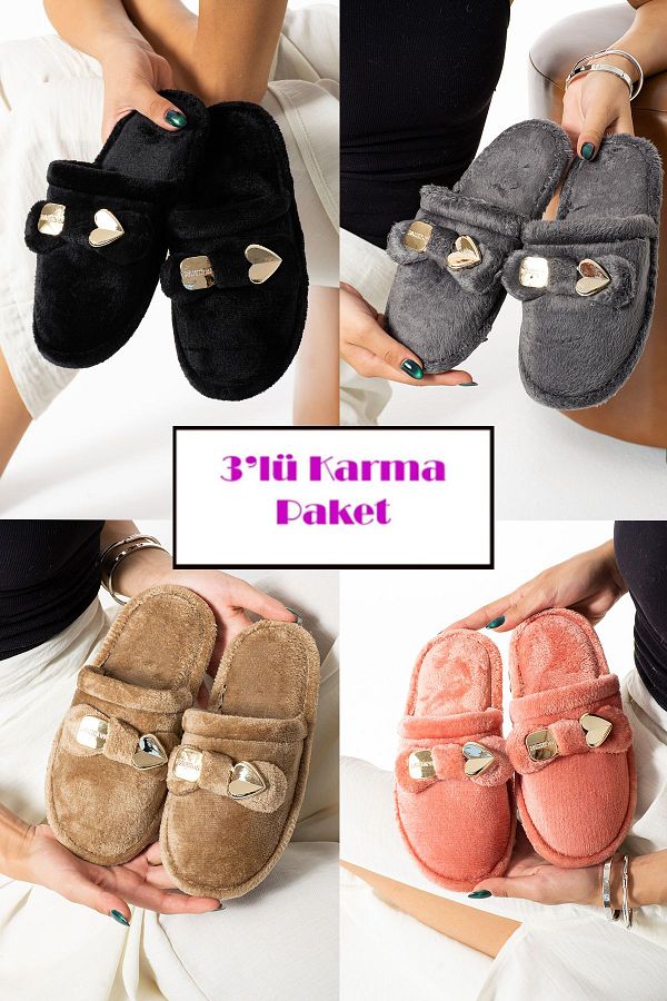 star shoes 3 Piece Winter House Slippers Winter Slippers Guest Slippers Trendyol