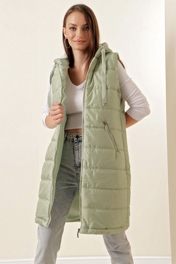 Bigdart-5140 Vestă pufă lungă cu glugă - verde 1