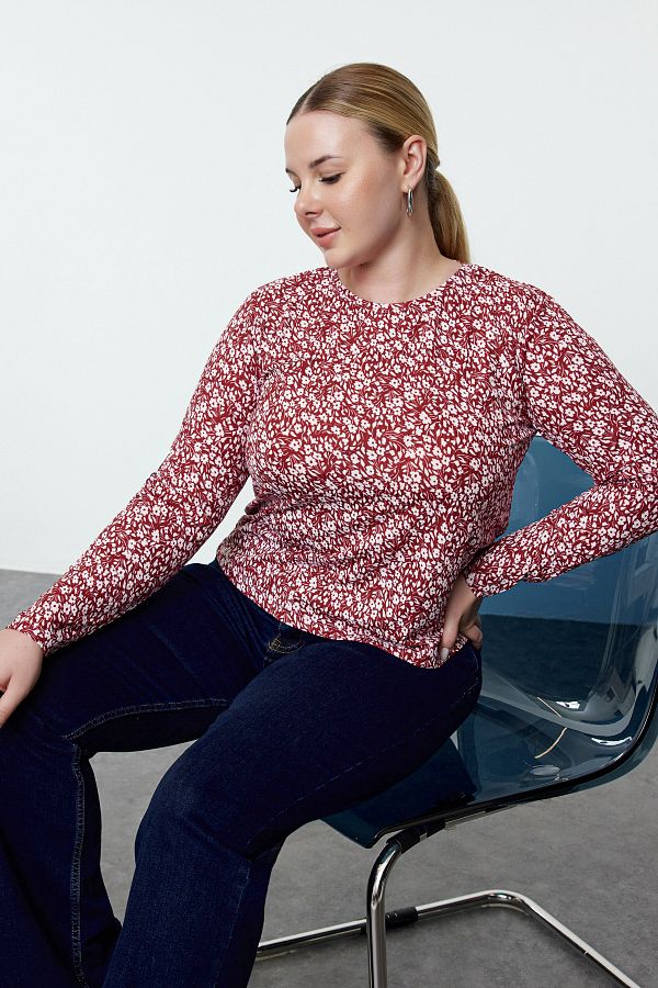 Trendyol Curve-Бордова блузка приталеного крою Orme Plus Size TBBAW23AF00016 1