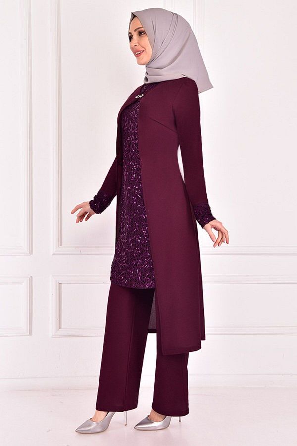 ModaMerve-Asm2180 Model Sequin Combination Plum 1