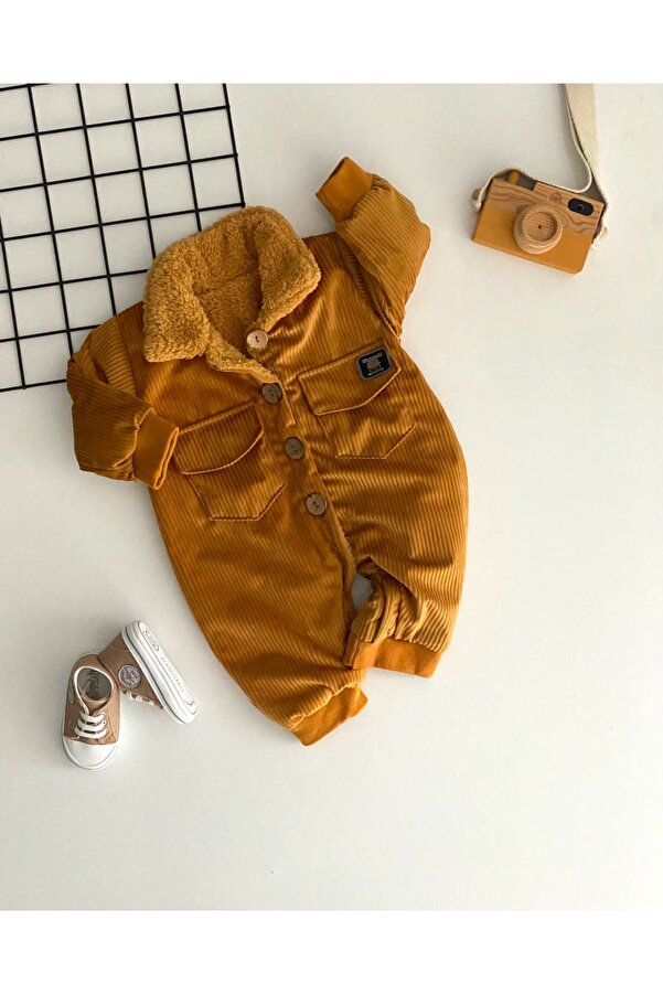 Murat Baby Neşeli Bebekler Içi Welsoft Dışı Kadife Önden Düğmeli Tulum Kahve