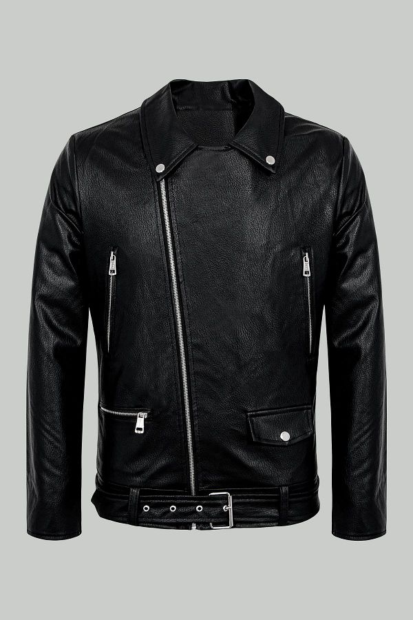 SS See Star Men s Black Fur Lined Leather Jacket Coat with Zipper Detail Trendyol