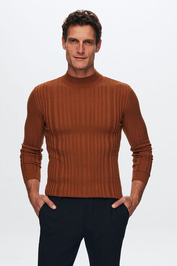 D S Damat Cinnamon Color Slim Fit Cotton Blend Half Turtleneck Sweater Trendyol
