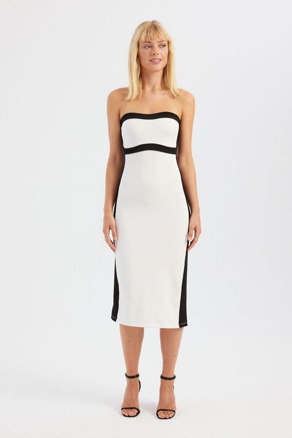 Hiccup-Strapless Color Block Midi Dress 1