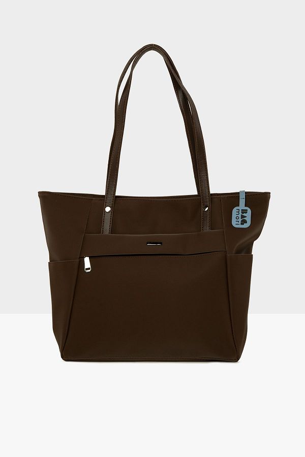 Bagmori-Brown Women's Satin Tote Bag with Front Pocket m 000008506 1