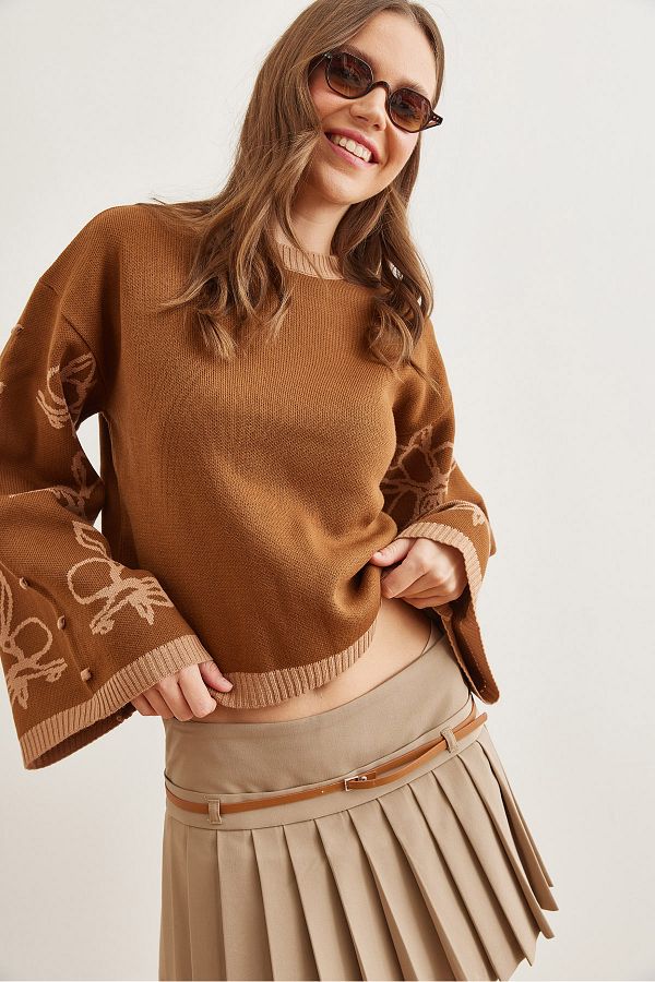 Olalook-Tan Women's Knitwear Sweater - Spanish Sleeve Pattern Kzk- 19000827 1