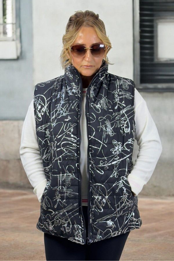 yagmurberen-Signature Patterned Quilted Large Size Sleveless Puffy Vest Jacket 1