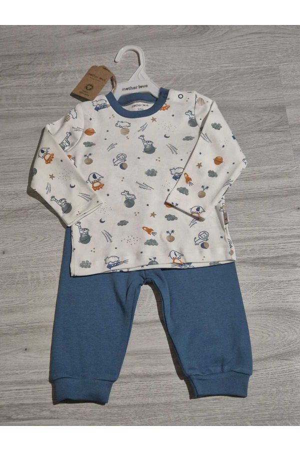 Mother Love-Organic Blue Animal Pattern Pajama Set 1