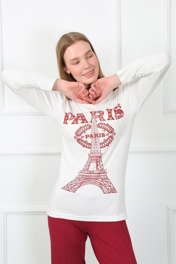 NOBLESTYLE Paris Striped Women s Pajama Set Combed Cotton Long Sleeve 4139 Trendyol