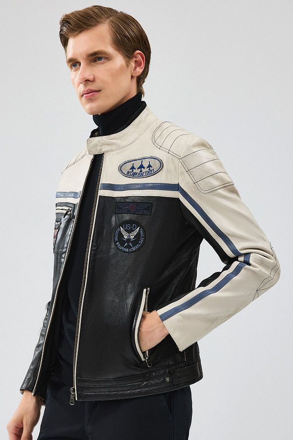 Derimod Takeoff Men s Black Embroidered Leather Jacket 24Wgm6511Wf Trendyol